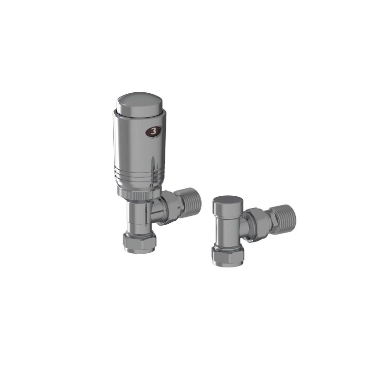 Elego Chrome  Modern TRV Angled Thermostatic Radiator Valves With Lockshield
