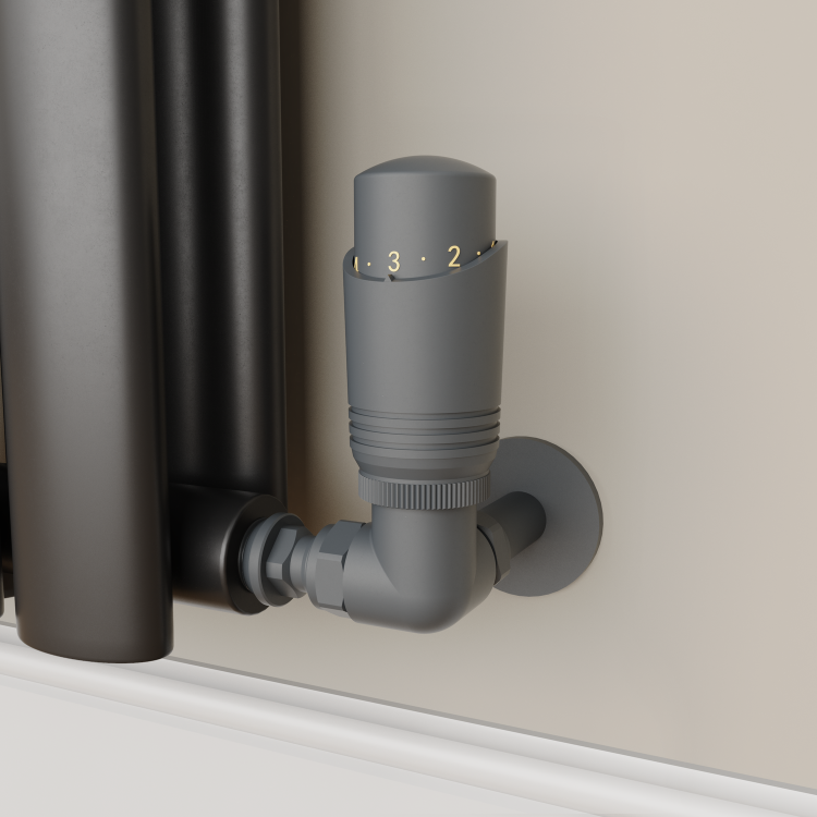 Elego Anthracite Gray Modern TRV Corner Thermostatic Radiator Valves With Lockshield