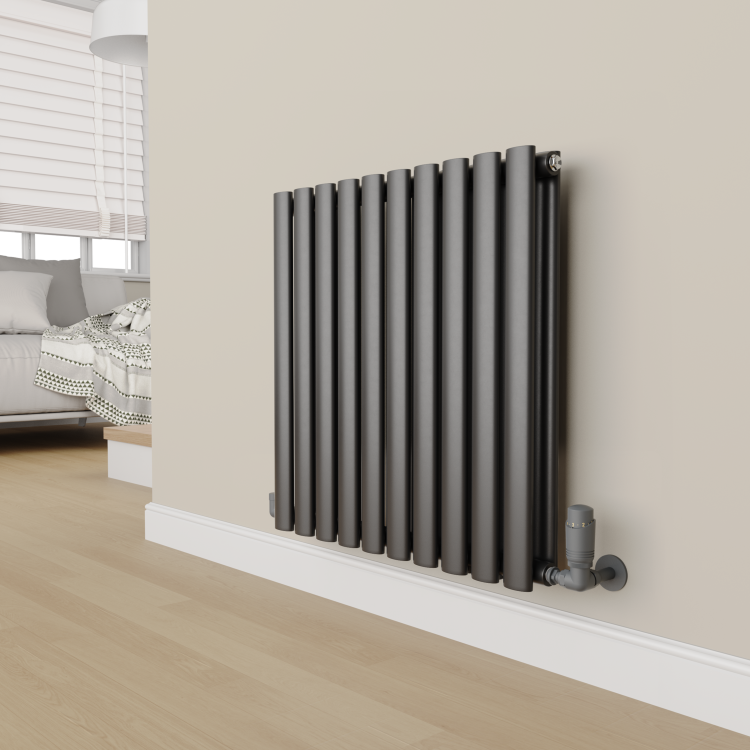 Elego Anthracite Gray Modern TRV Corner Thermostatic Radiator Valves With Lockshield