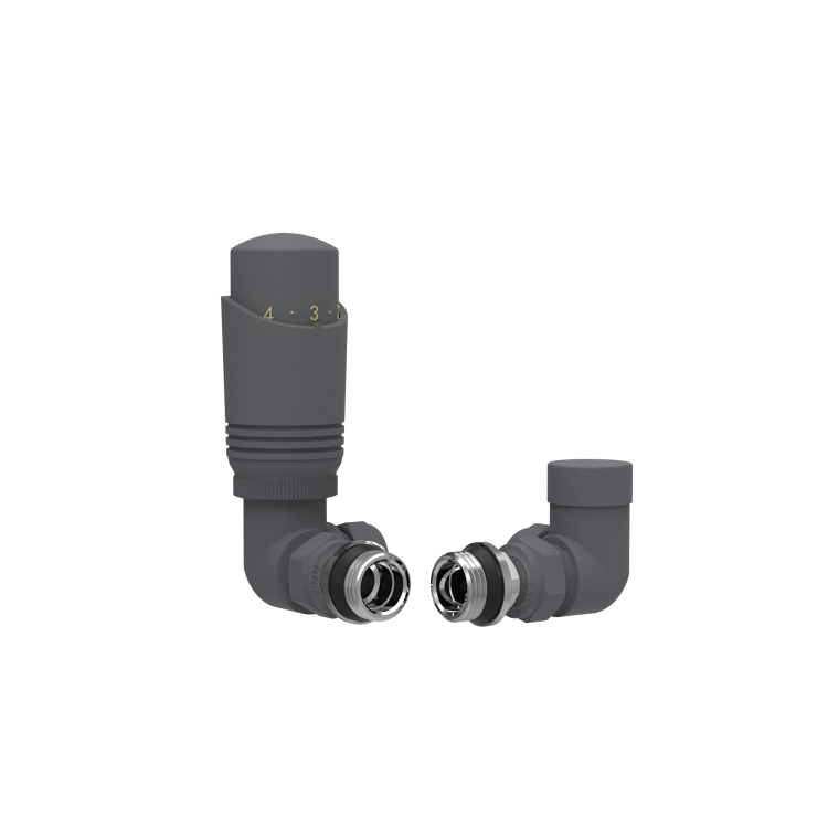 Elego Anthracite Gray Modern TRV Corner Thermostatic Radiator Valves With Lockshield
