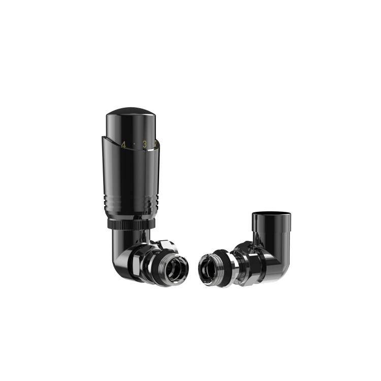 Elego Black Nickel Modern TRV Corner Thermostatic Radiator Valves With Lockshield