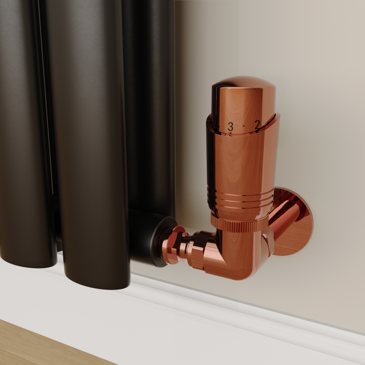 Elego Black Nickel Modern TRV Corner Thermostatic Radiator Valves With Lockshield