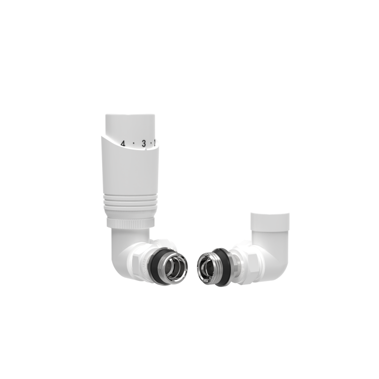 Elego White Modern TRV Corner Thermostatic Radiator Valves With Lockshield