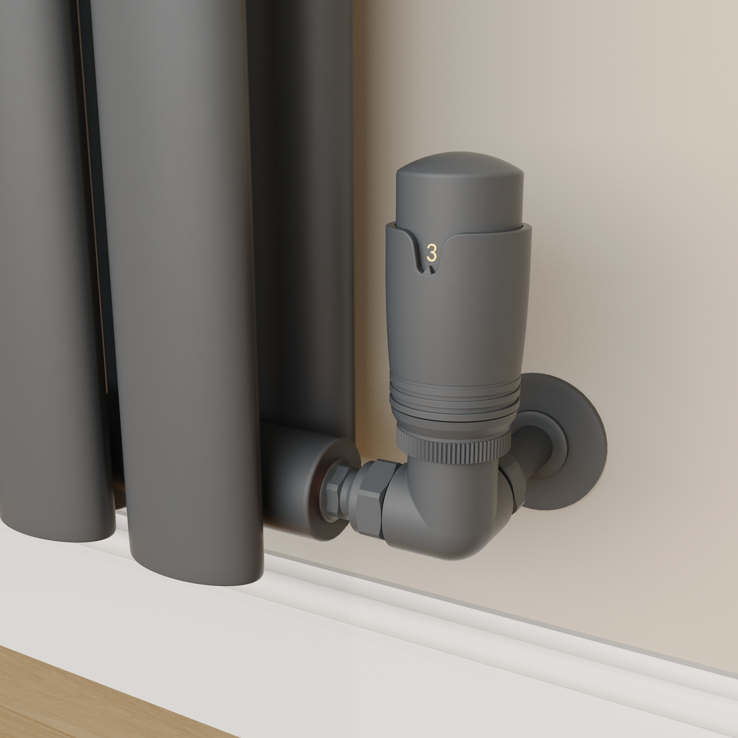Elego Anthracite Gray Modern Trv Corner Thermostatic Radiator Valves With Lockshield - Image 3