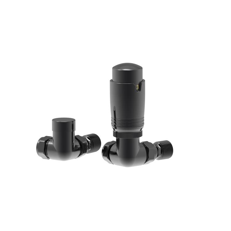 Elego Black Nickel Modern TRV Corner Thermostatic Radiator Valves With Lockshield