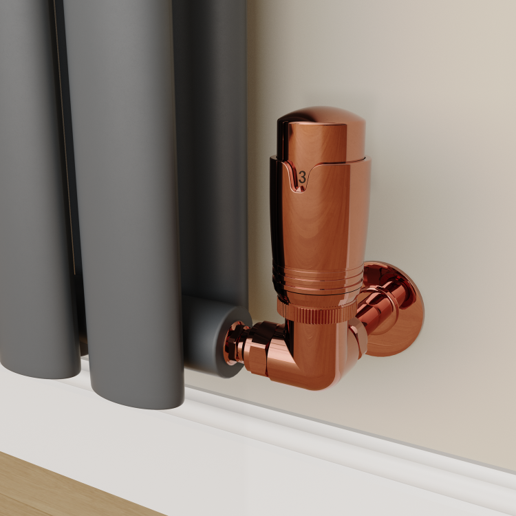 Elego Copper Modern TRV Corner Thermostatic Radiator Valves With Lockshield