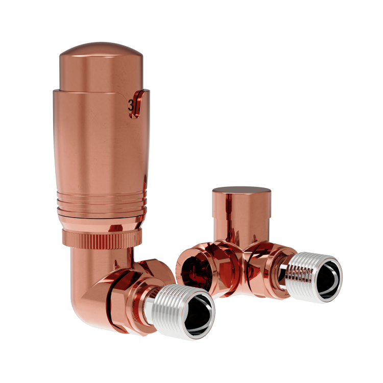 Elego Copper Modern TRV Corner Thermostatic Radiator Valves With Lockshield