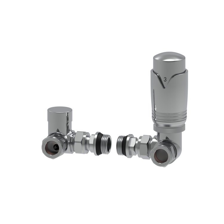 Elego Chrome Modern TRV Corner Thermostatic Radiator Valves With Lockshield