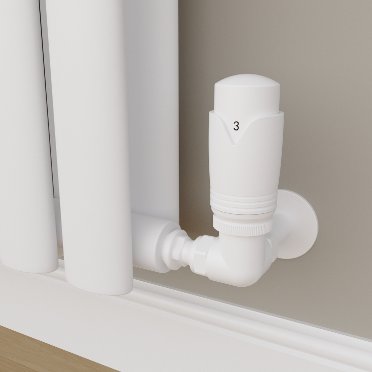 Elego White Modern TRV Corner Thermostatic Radiator Valves With Lockshield