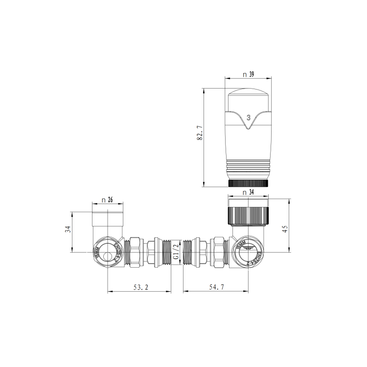 Elego White Modern TRV Corner Thermostatic Radiator Valves With Lockshield