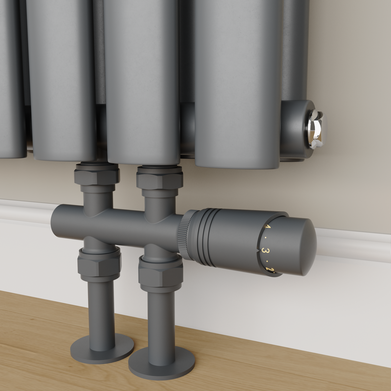 Elego  Gray Modern Trv H Block Thermostatic Radiator Valves TRV-HB-1AG