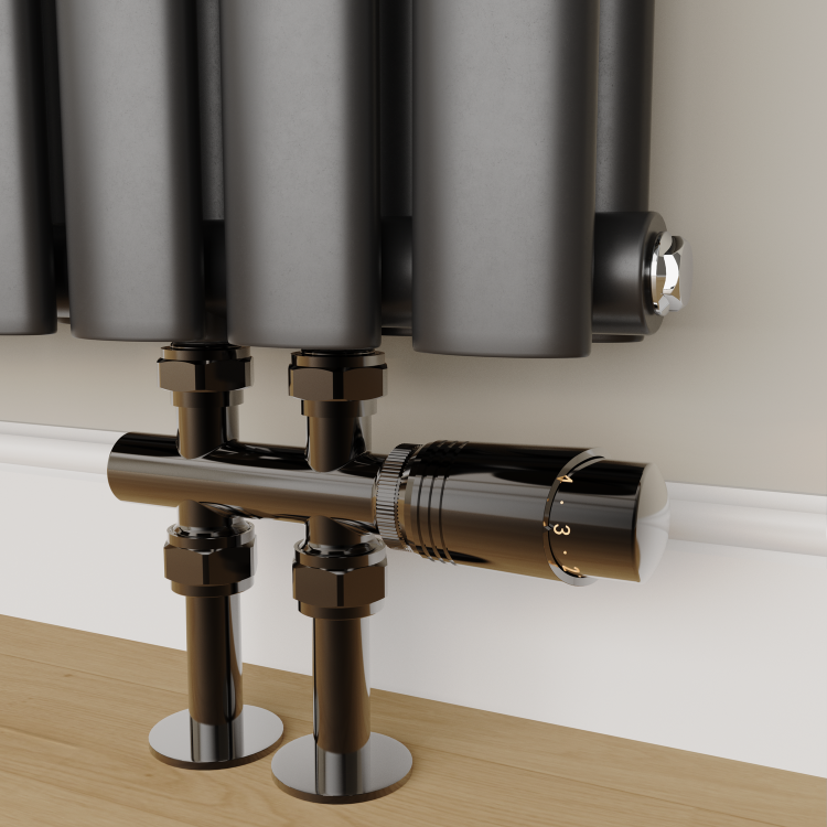 Elego Black Nickel Modern TRV H Block Thermostatic Radiator Valves 