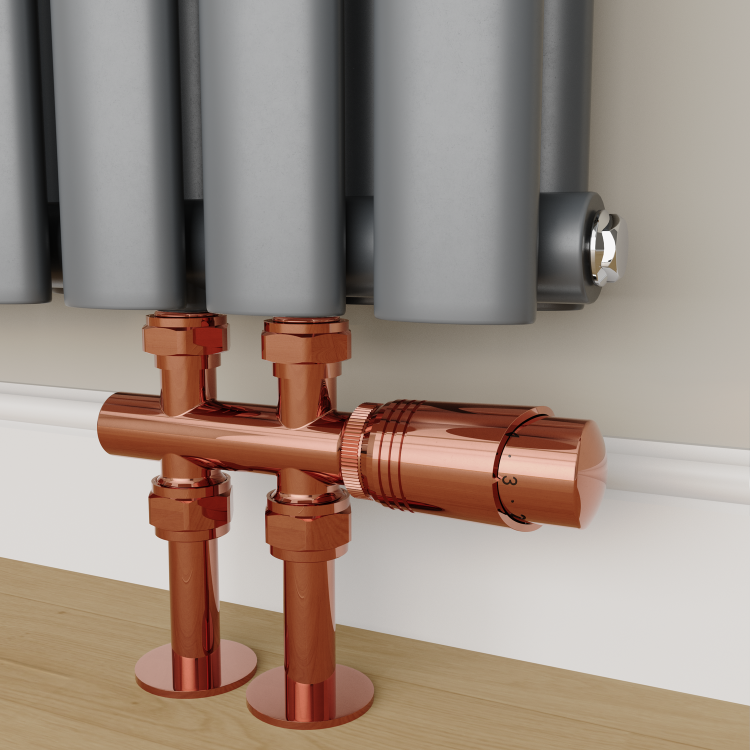 Elego Copper Modern TRV H Block Thermostatic Radiator Valves 