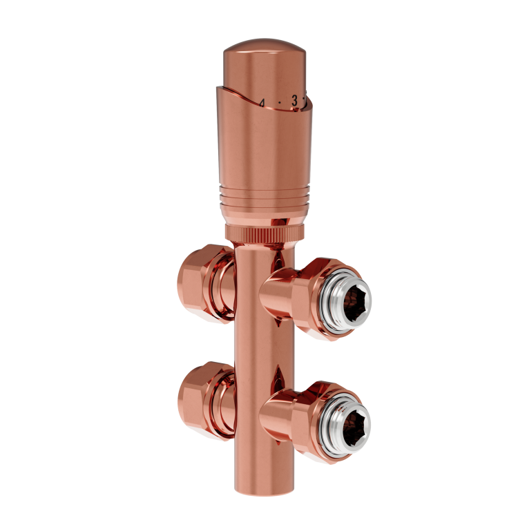 Elego Copper Modern TRV H Block Thermostatic Radiator Valves 