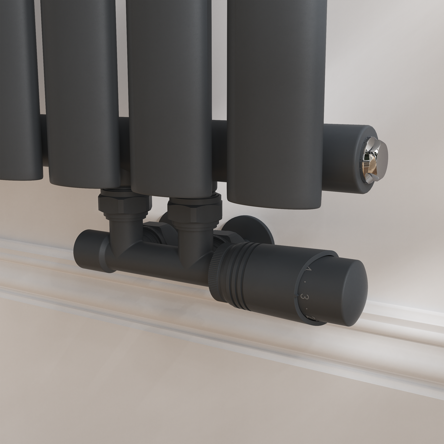 Image of Elego Anthracite Gray Modern TRV H Block Angled Thermostatic Radiator Valves With Lockshield TRV-HBA-1AG Anthracite