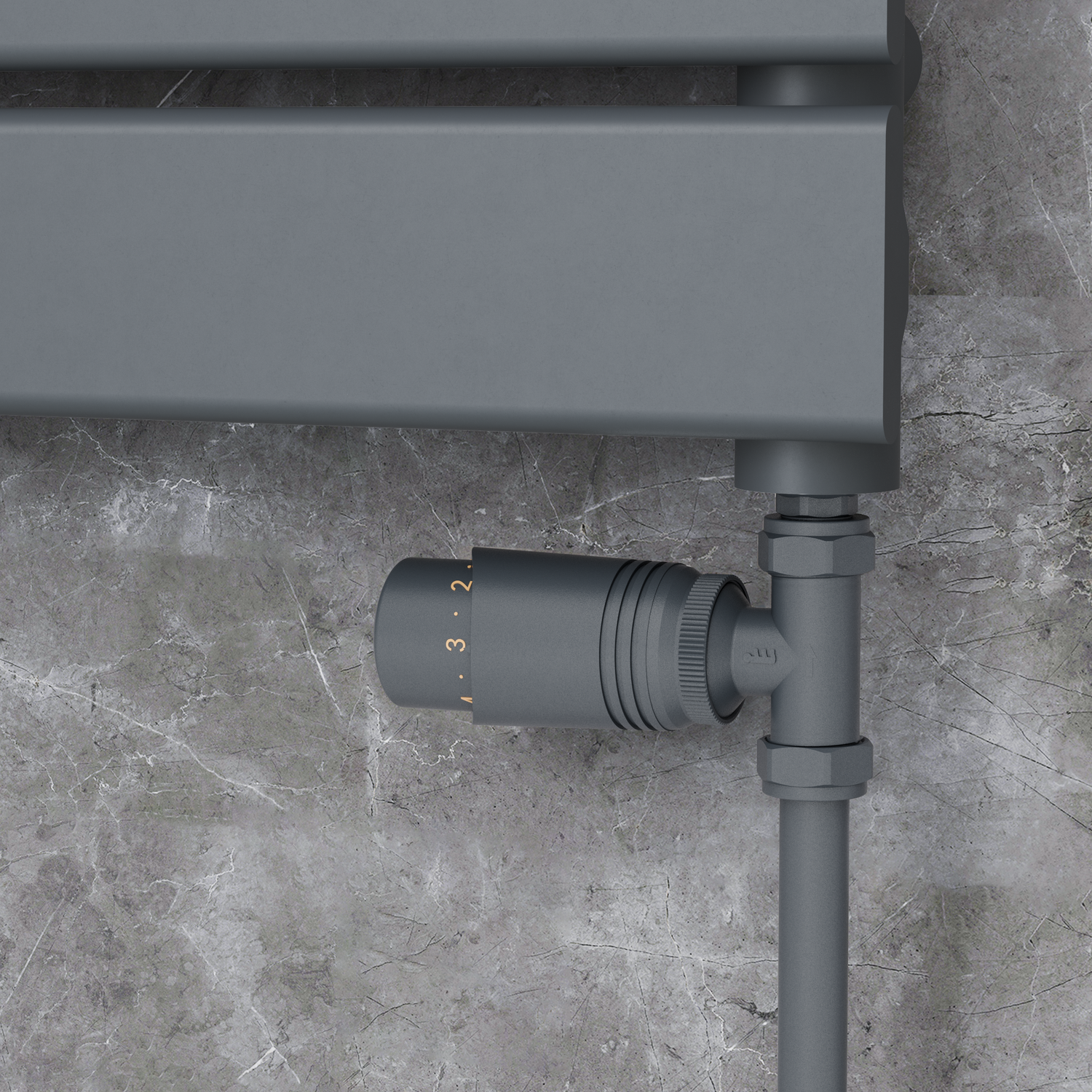 Anthracite Modern TRV Straight Thermostatic Radiator Valves Lockshield