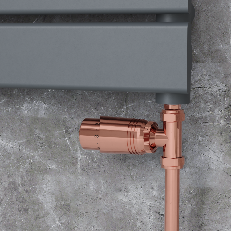 Elego Copper Modern TRV Straight Thermostatic Radiator Valves With Lockshield