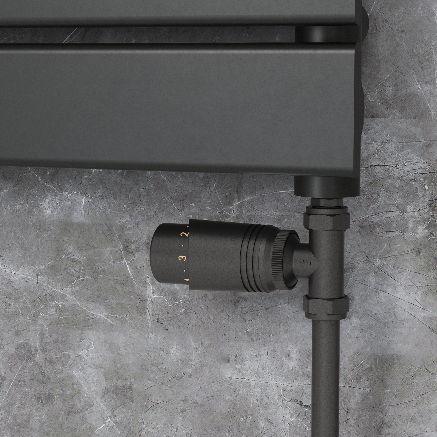 Matte Black Modern TRV Straight Thermostatic Radiator Valves Lockshield