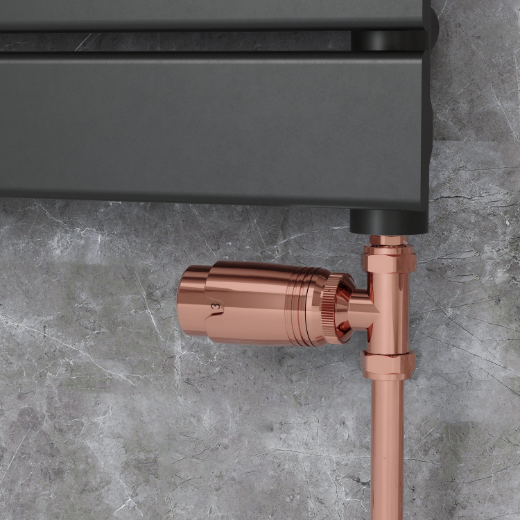 Elego Copper Modern TRV Straight Thermostatic Radiator Valves With Lockshield