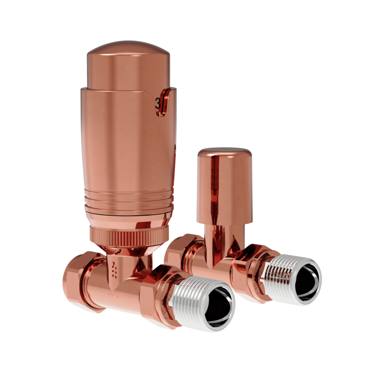 Elego Copper Modern TRV Straight Thermostatic Radiator Valves With Lockshield