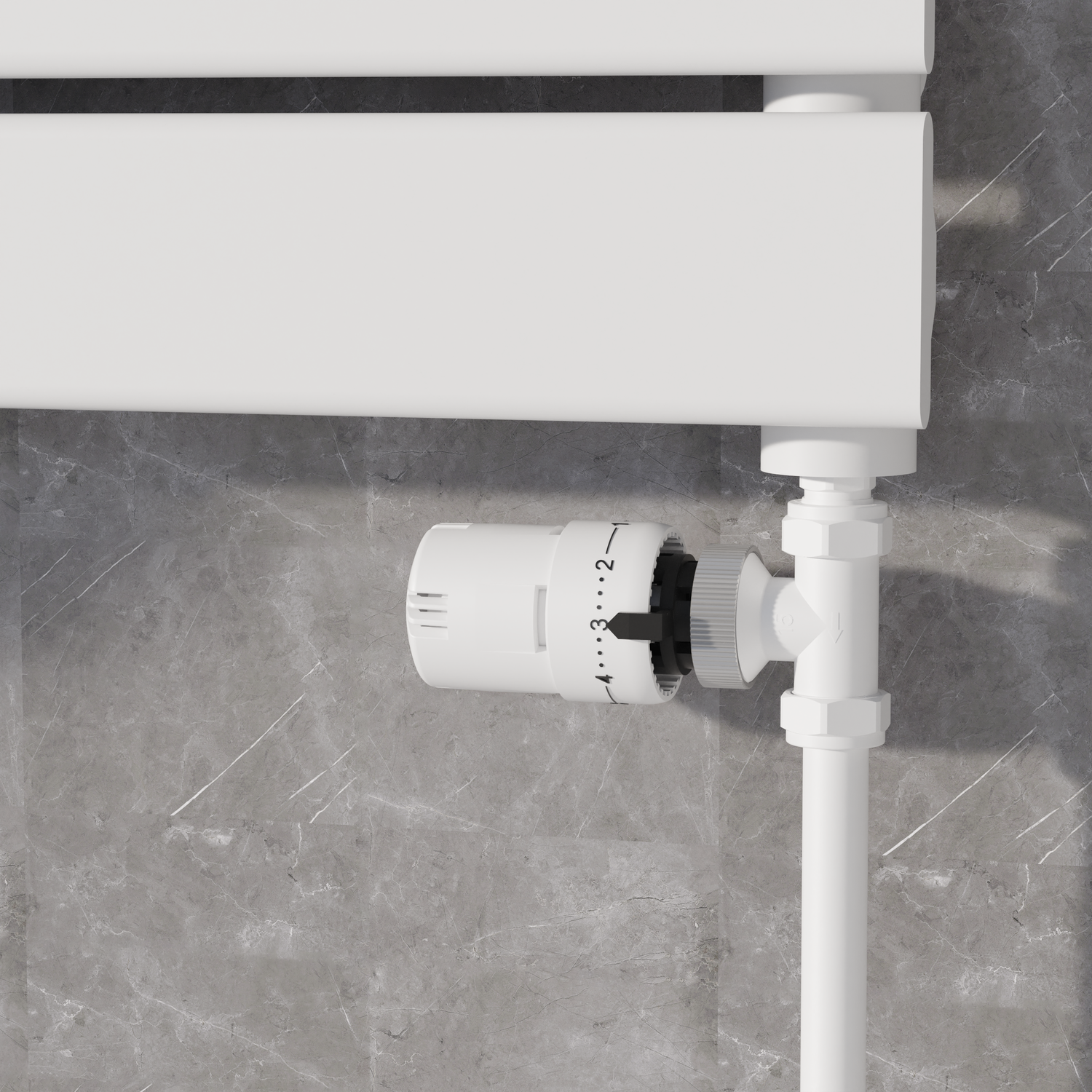 Elego  Modern Trv Straight Thermostatic Radiator Valves With Lockshield TRV-ST-7WH