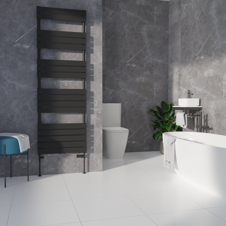 Elego Matte Black Modern TRV Straight Thermostatic Radiator Valves With Lockshield