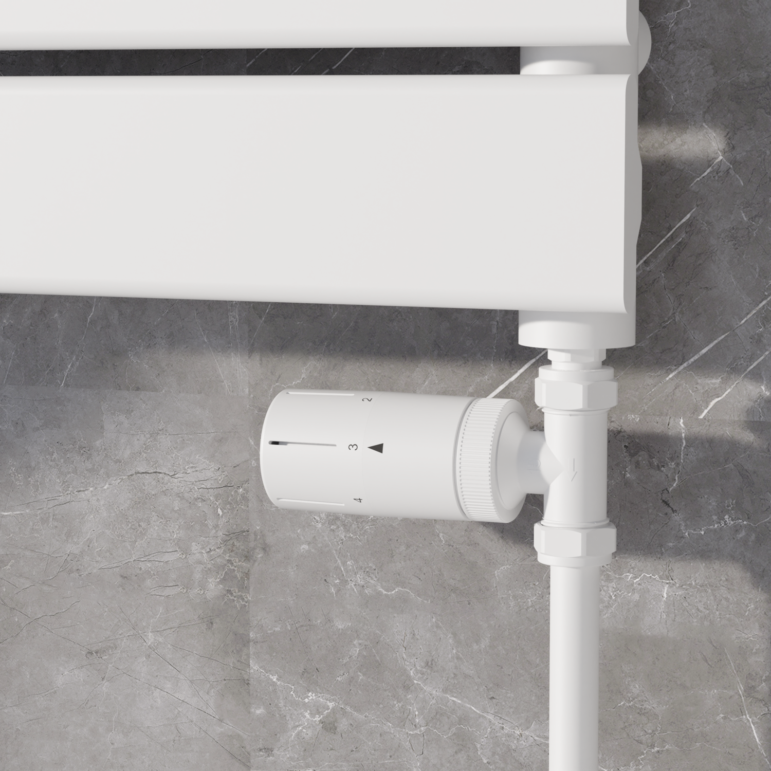Image of Elego White Modern TRV Straight Thermostatic Radiator Valves With Lockshield TRV-ST-9WH White