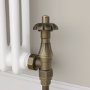 Maesta Antique Brass Traditional TRV Angled Thermostatic Radiator Valves With Lockshield