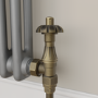 Maesta Antique Brass Traditional TRV Angled Thermostatic Radiator Valves With Lockshield