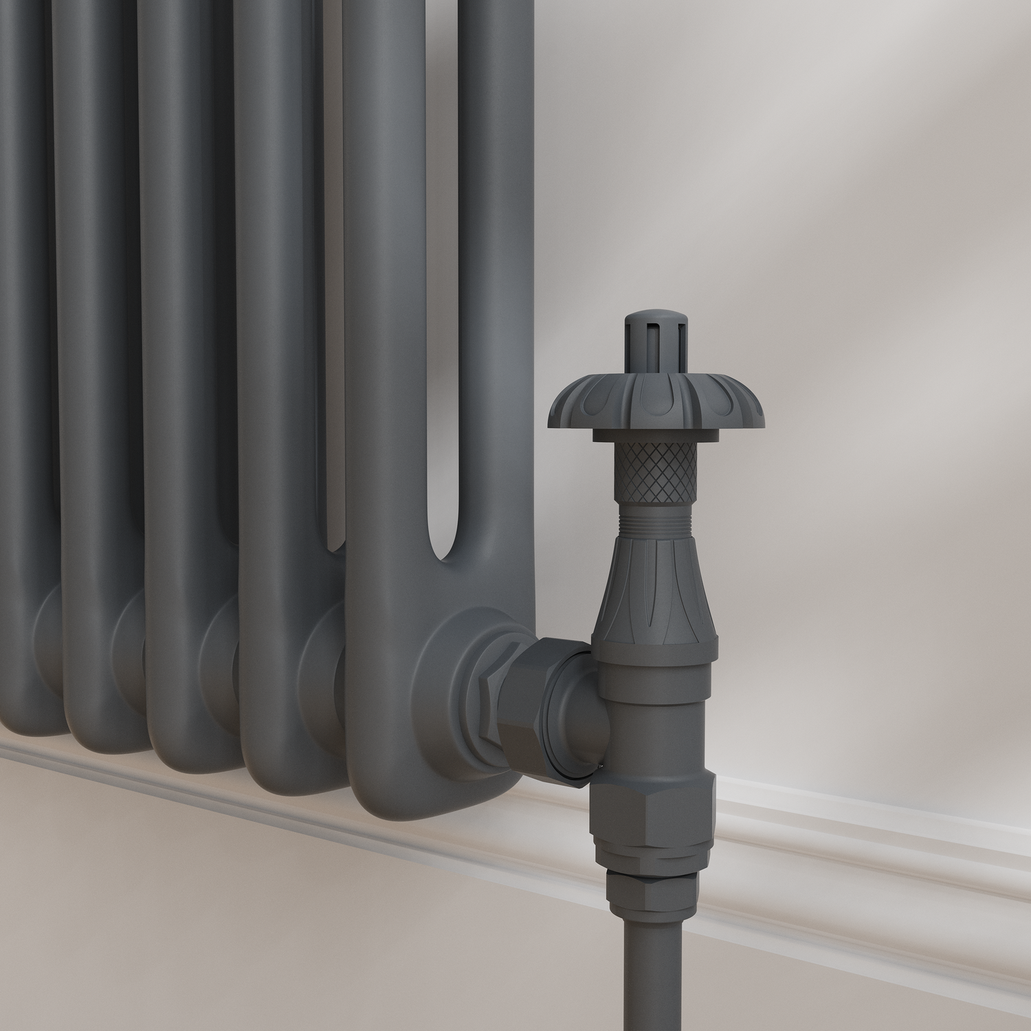 Anthracite Traditional TRV Angled Thermostatic Radiator Valves Lockshield