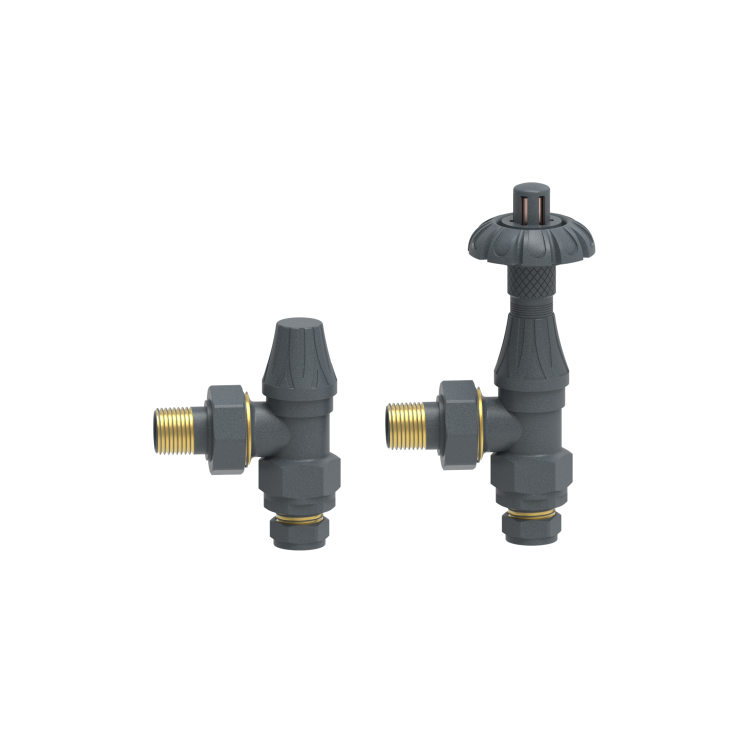 Maesta Anthracite Gray Traditional TRV Angled Thermostatic Radiator Valves With Lockshield