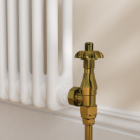 Maesta Brushed Brass Traditional TRV Angled Thermostatic Radiator Valves With Lockshield