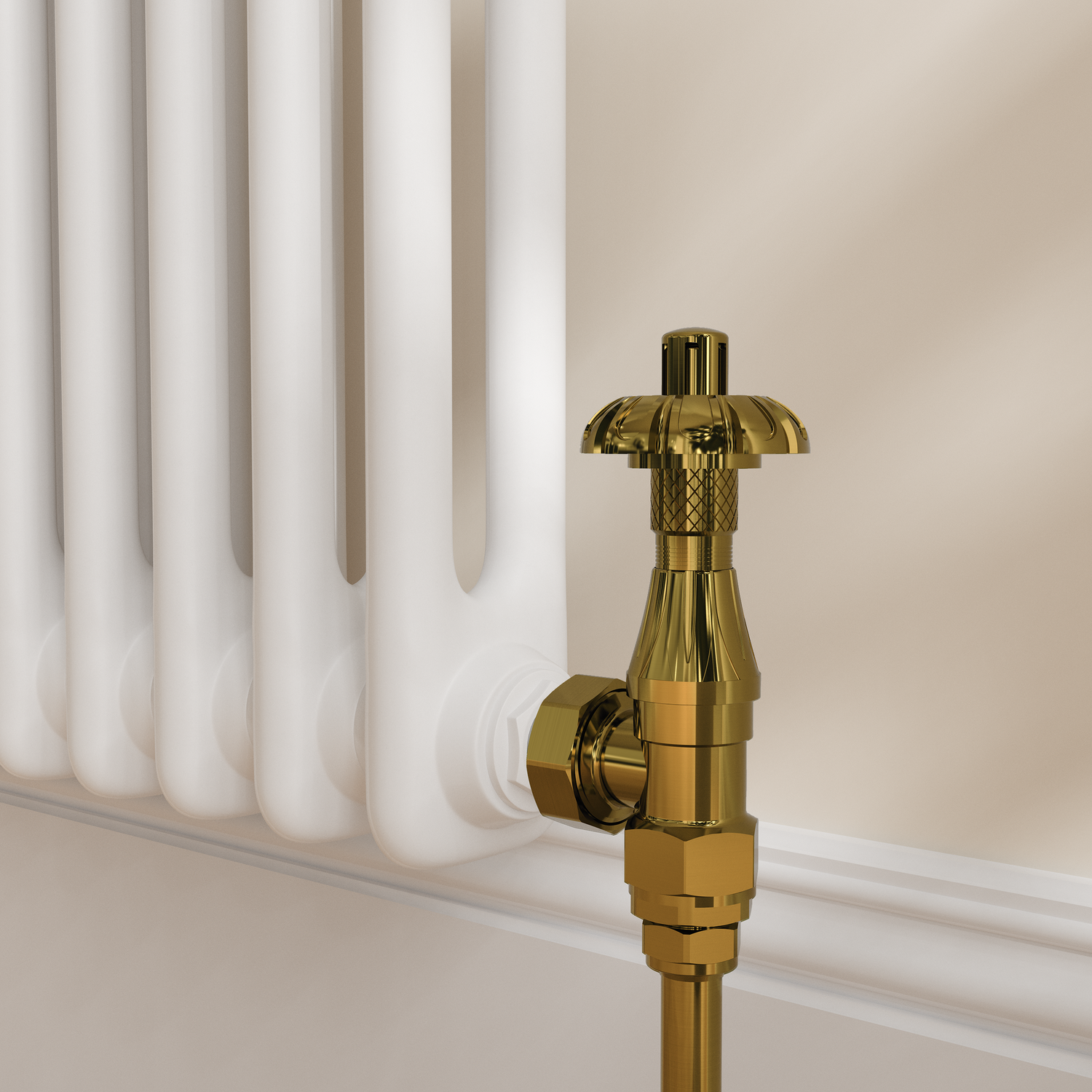 Brushed Brass Traditional TRV Angled Thermostatic Radiator Valves Lockshield