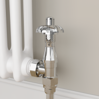 Maesta Chrome  Traditional TRV Angled Thermostatic Radiator Valves With Lockshield