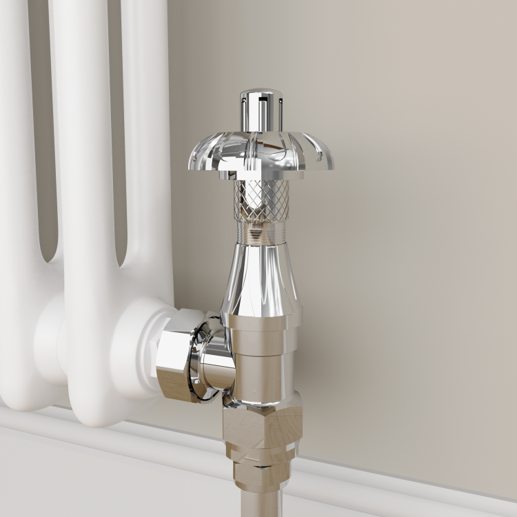 Maesta Chrome Traditional TRV Angled Thermostatic Radiator Valves With Lockshield