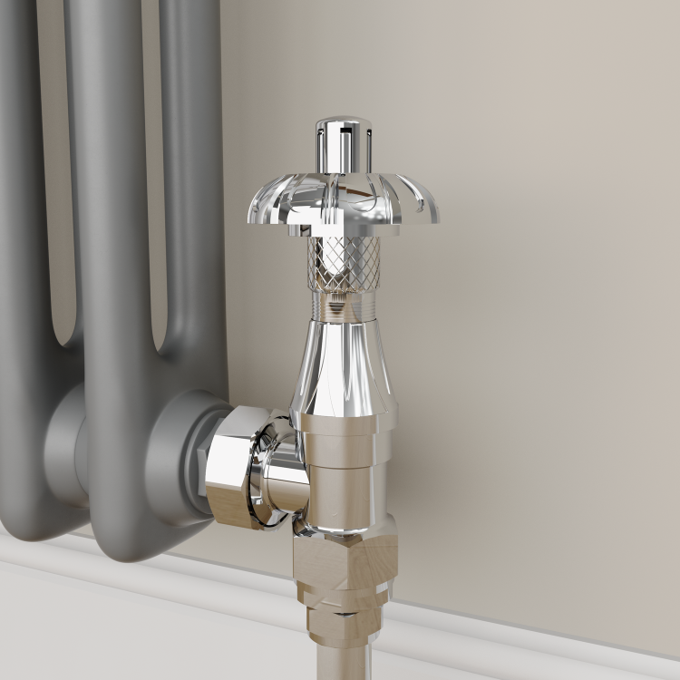 Maesta Chrome Traditional TRV Angled Thermostatic Radiator Valves With Lockshield