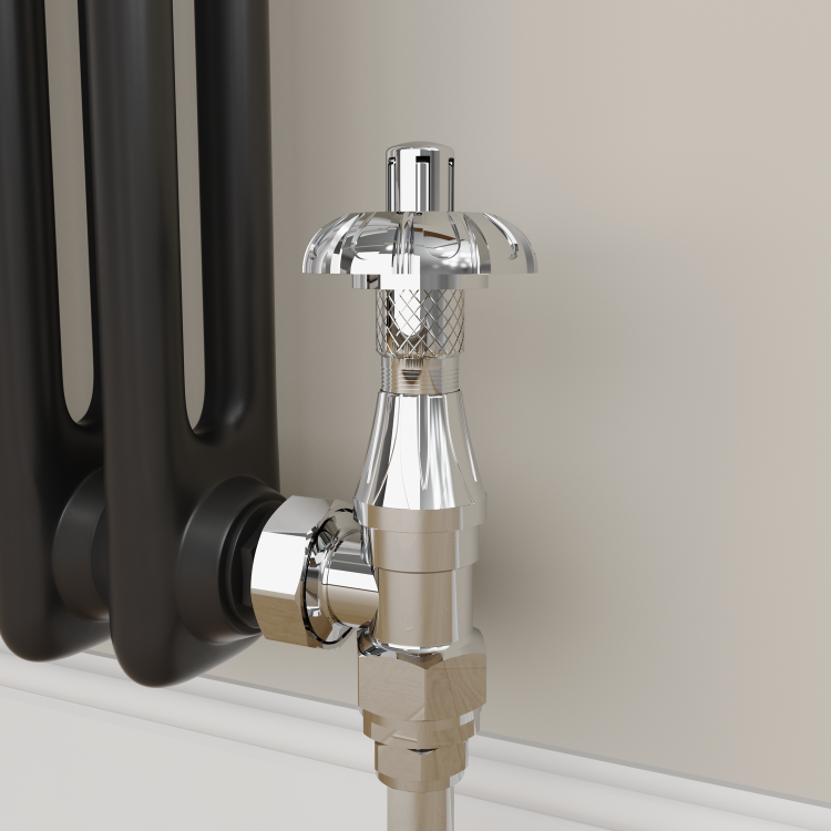 Maesta Chrome Traditional TRV Angled Thermostatic Radiator Valves With Lockshield