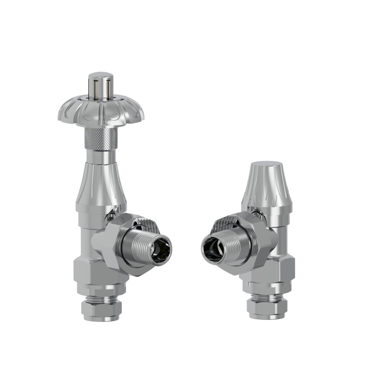 Maesta Chrome  Traditional TRV Angled Thermostatic Radiator Valves With Lockshield