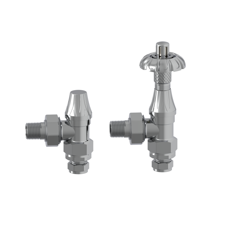 Maesta Chrome  Traditional TRV Angled Thermostatic Radiator Valves With Lockshield