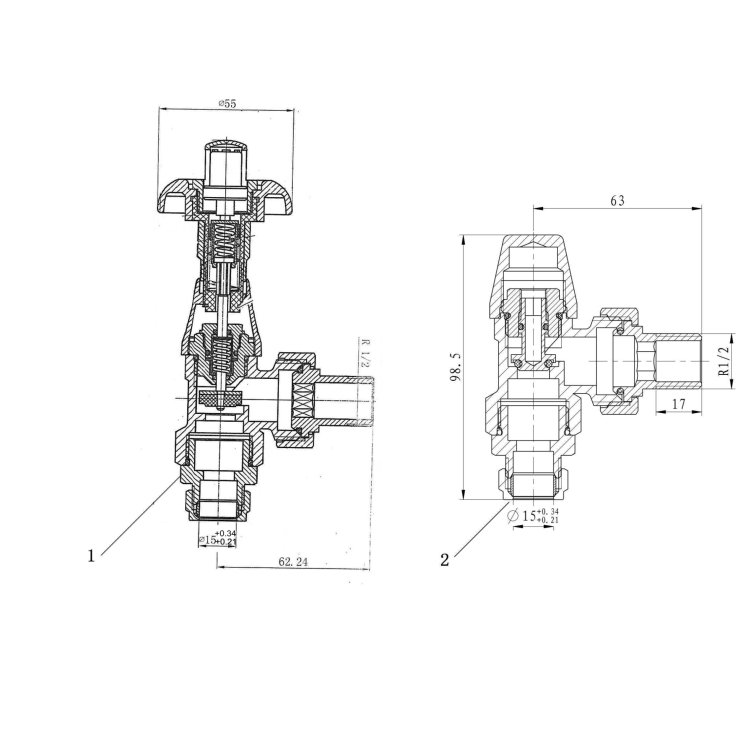 Maesta Chrome Traditional TRV Angled Thermostatic Radiator Valves With Lockshield