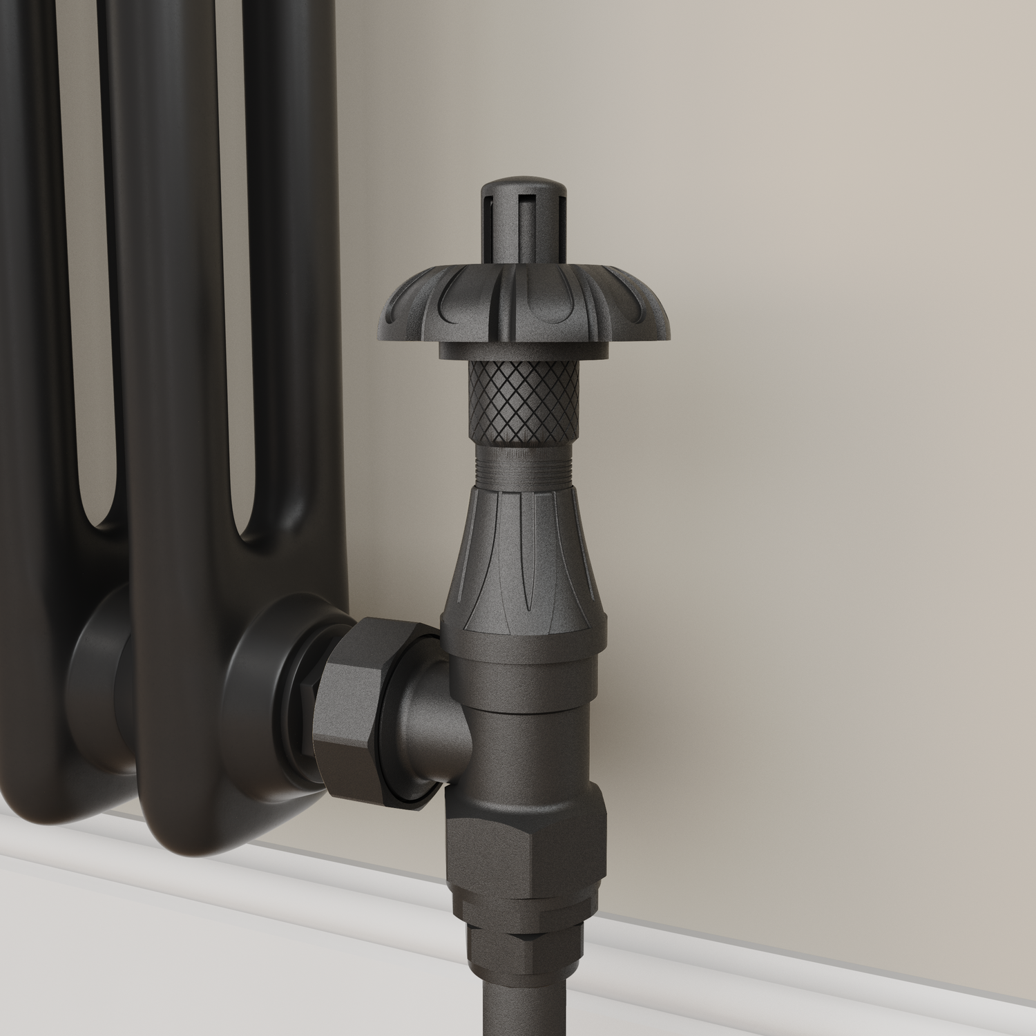 Matte Black Traditional TRV Angled Thermostatic Radiator Valves Lockshield