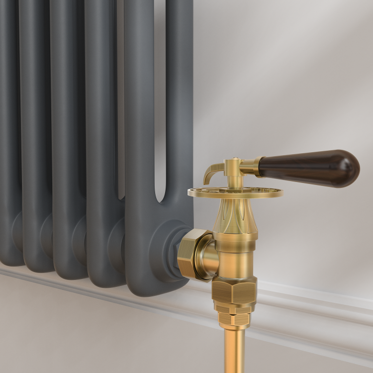 Maesta Antique Brass Traditional Manual Angled Radiator Valves With Lockshield