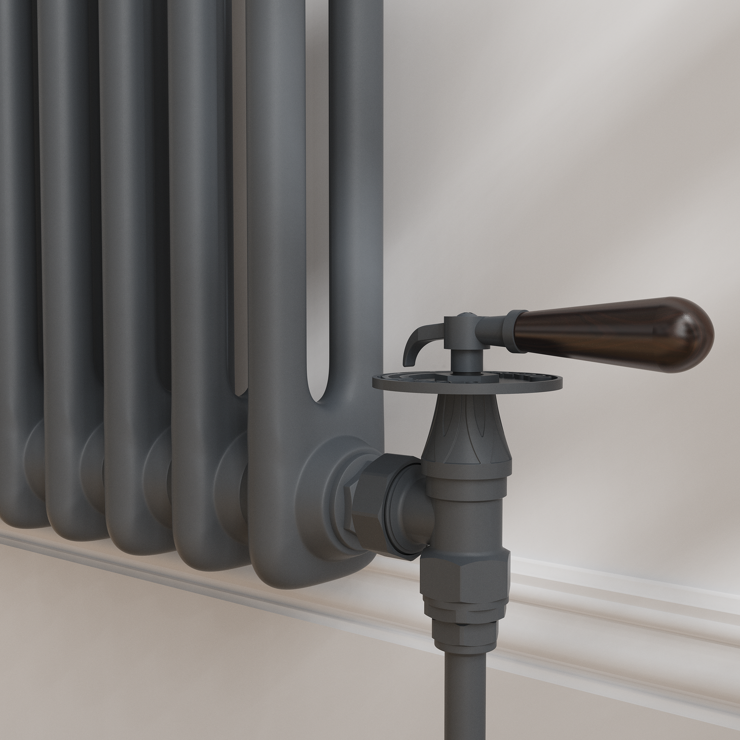 Image of Maesta Anthracite Gray Traditional Manual Angled Radiator Valves With Lockshield TRVT-AG-11AG Anthracite
