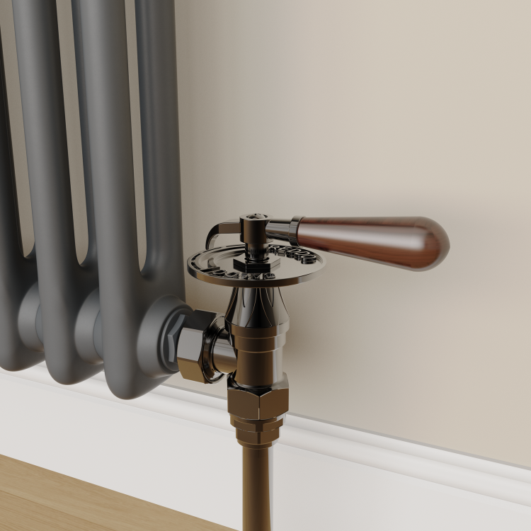 Maesta Black Nickel Traditional Manual Angled Radiator Valves With Lockshield