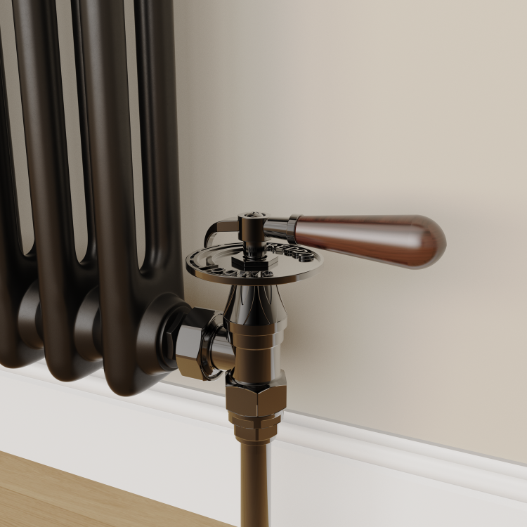 Maesta Black Nickel Traditional Manual Angled Radiator Valves With Lockshield