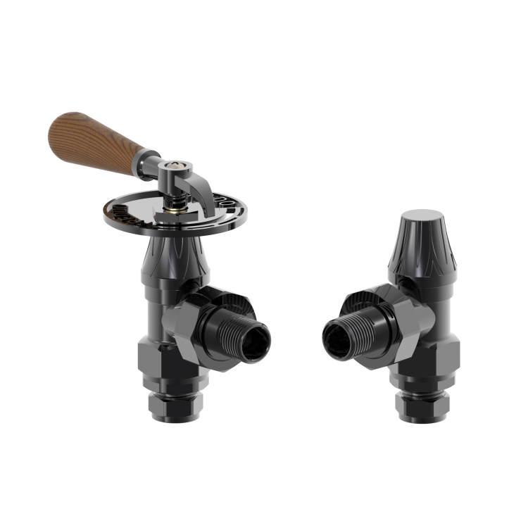 Elego Black Nickel Traditional Manual Angled Radiator Valves With Lockshield