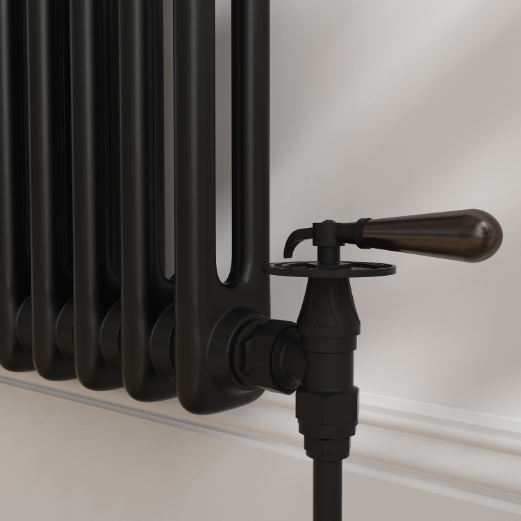 Maesta Matte Black Traditional Manual Angled Radiator Valves With Lockshield