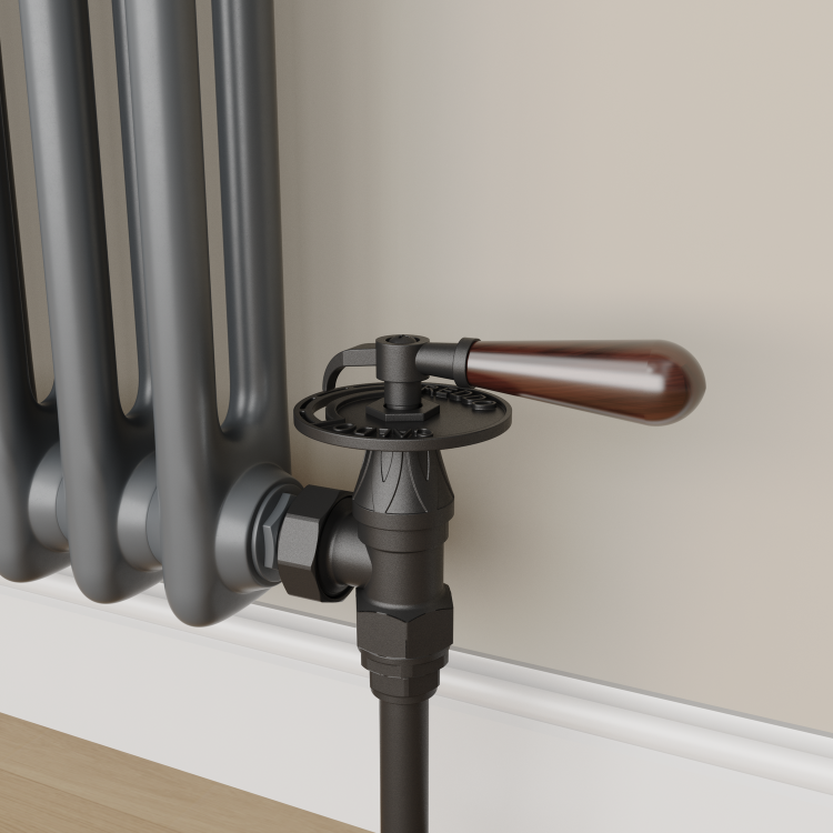 Maesta Matte Black Traditional Manual Angled Radiator Valves With Lockshield