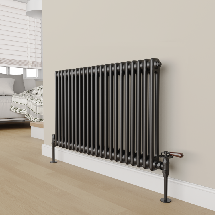 Maesta Matte Black Traditional Manual Angled Radiator Valves With Lockshield