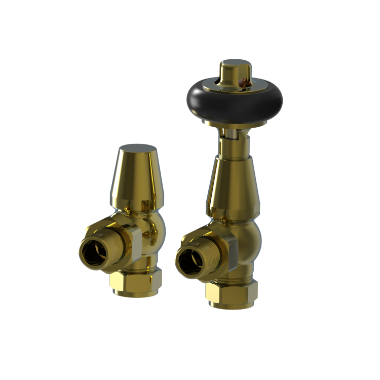 Refurbished - Maesta Antique Brass Traditional TRV Angled Thermostatic Radiator Valves With Lockshield